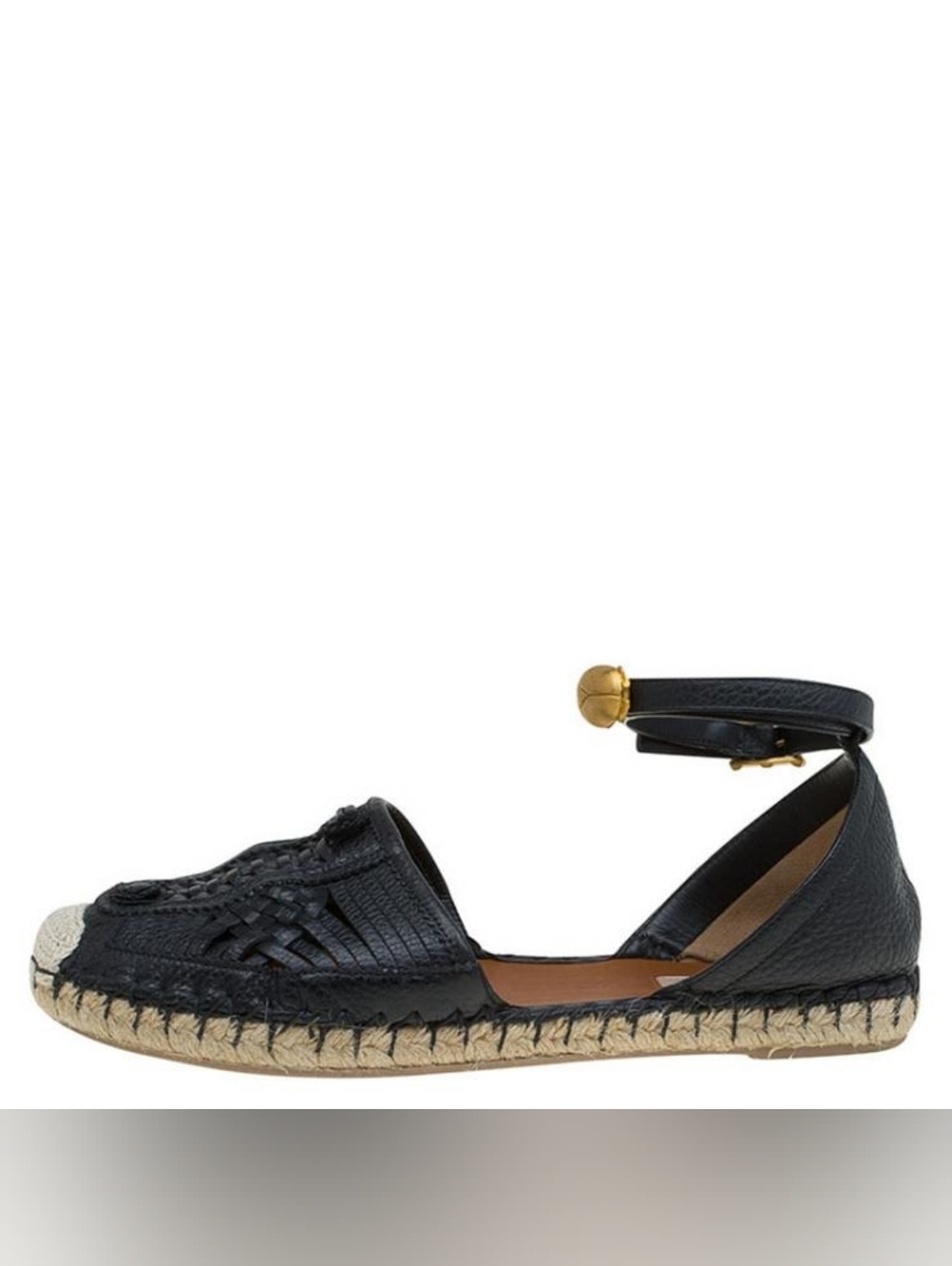 Valentino Garavani Black Woven Leather Espadrilles, Sz 40/10